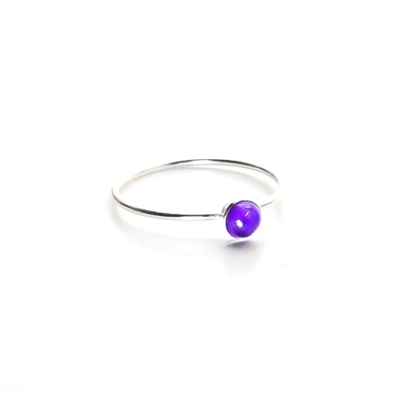 (2-13) 925 Sterling Silver Bezel Set Genuine 4mm Amethyst Gemstone Stacking Ring - Picture 3 of 8